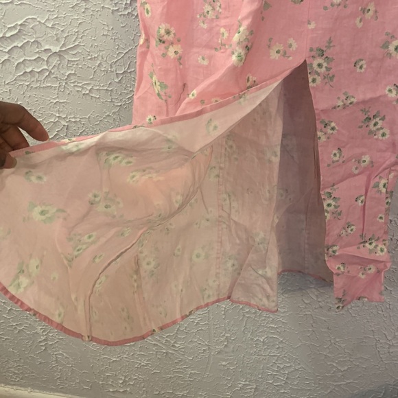 & Other Stories Floral Linen Dress Pink 6 Puff Sleeve Smock Peasant Romantic - Picture 7 of 17